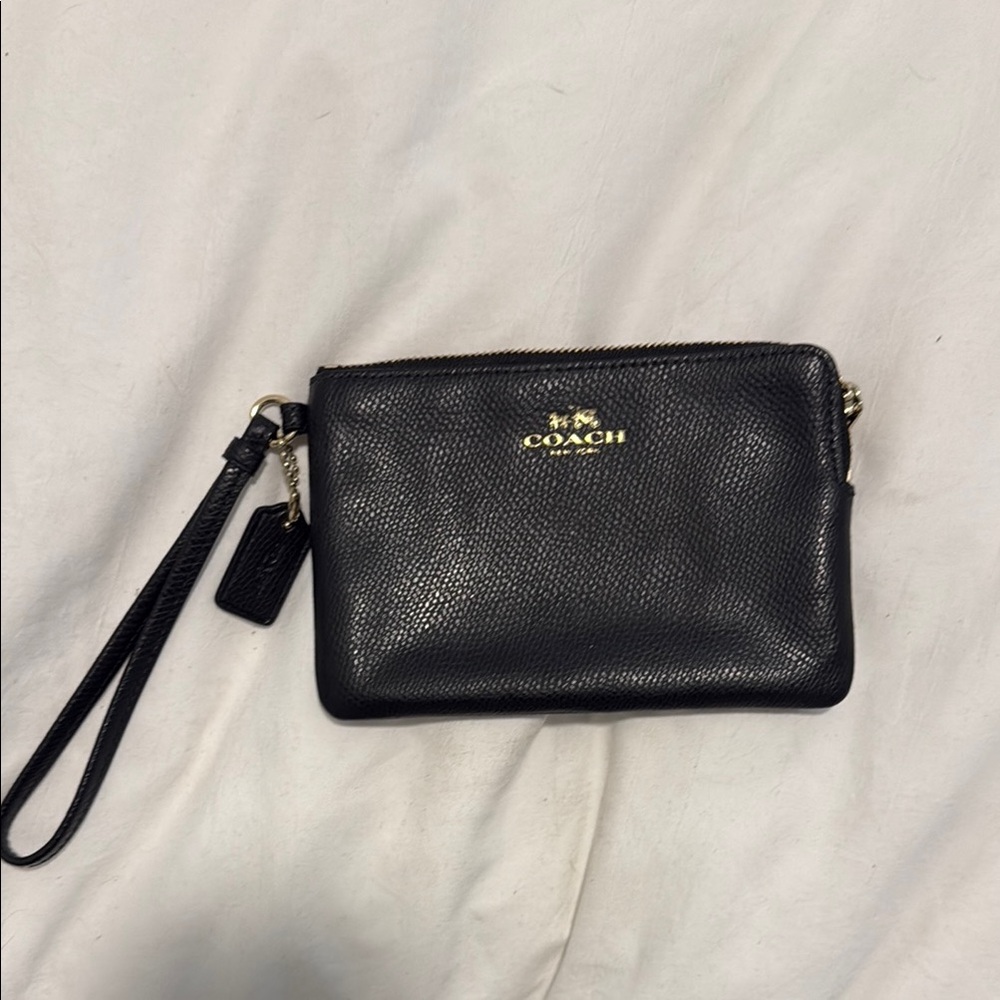 Coach Pebbled Black Leather Wristlet